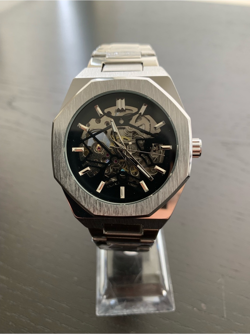 Brand New Skeleton Mechanical Men’s Watch Royal Oak Style Silver and Black dial